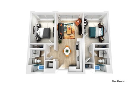 Floor plan for 2 beds, 2 baths, 1007 sqft